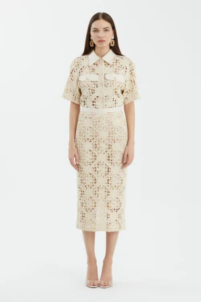 Gizia Ecru Slit Midi Pencil Skirt In White