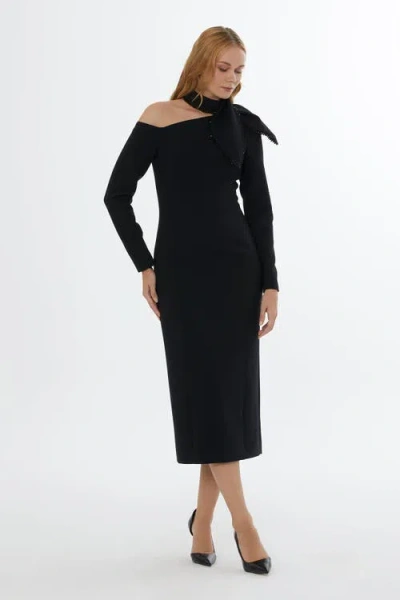 Gizia Embroidered Dress With Back And Sleeve Zips In Black