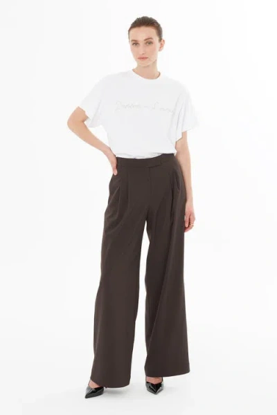 Gizia Front Pleated Wide Leg Trousers Brown In Black