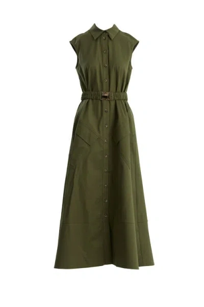 Gizia Green Sleeveless Shirt Dress