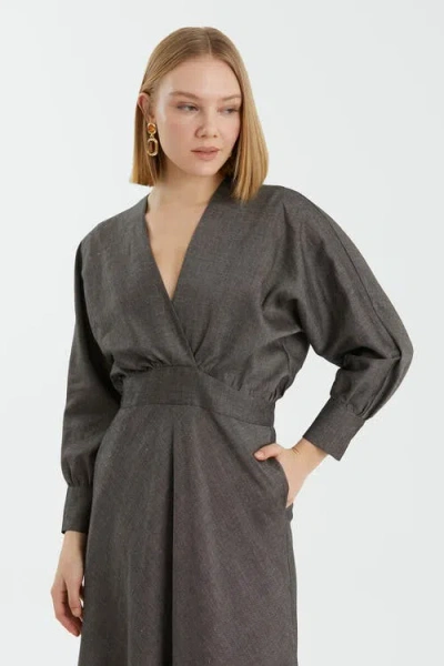 Gizia Grey Long-sleeve Ankle-length Dress In Gray