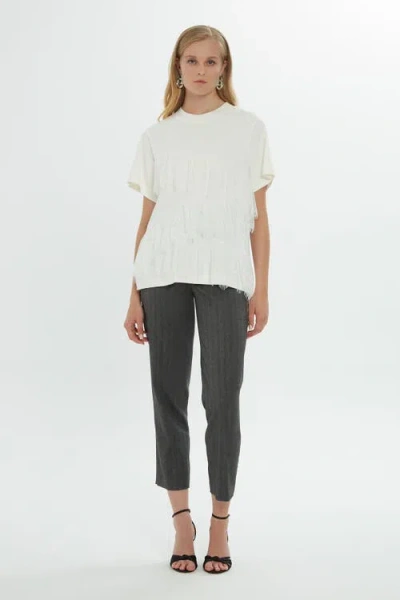 Gizia Lace Detail Short-sleeve Off-white Blouse In Neutral