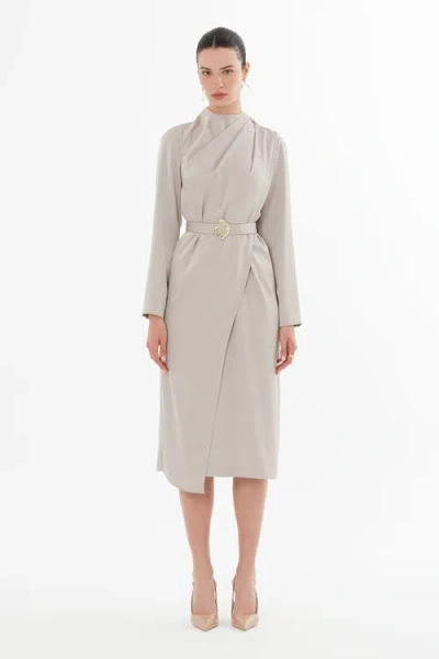 Gizia Midi Dress With Bolero Look And Belt In Gray