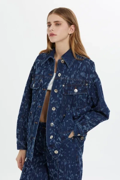 Gizia Patterned Navy Jean Jacket In Blue
