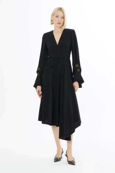 Gizia Pleated-front Dress With Back Concealed Zip Closure In Black