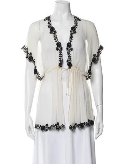 Pre-owned Gizia Silk Floral Print Jacket In White