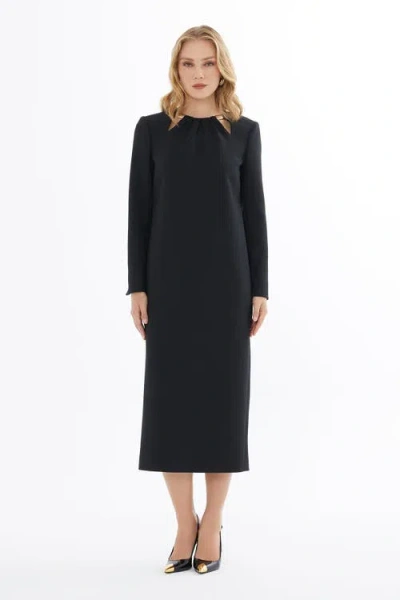 Gizia Slit-sleeve Dress With Metal Detail In Black