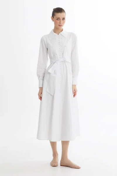 Gizia White Embroidered Detail Midi Dress