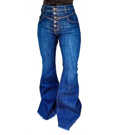Gjg Denim The Sheridan High Waisted Denim Bell Bottoms In Dark Wash In Blue