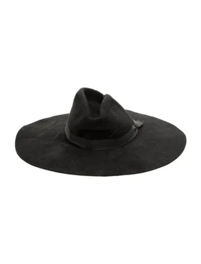 Pre-owned Gladys Tamez Suede Wide Brim Sun Hat In Black