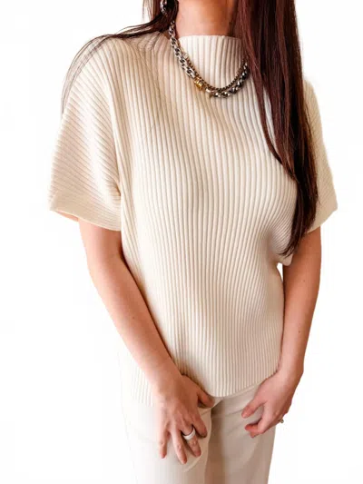 Glam Addison Ribbed Mock Neck Top In White
