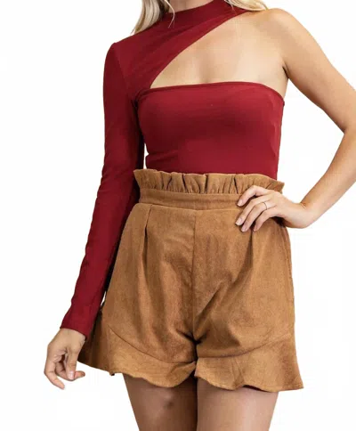 Glam Alyssa One Shoulder Cut Out Bodysuit In Vibrant Wine In Red