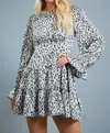 GLAM ANIMAL DRESS WITH RUFFLE SLEEVES IN BLACK