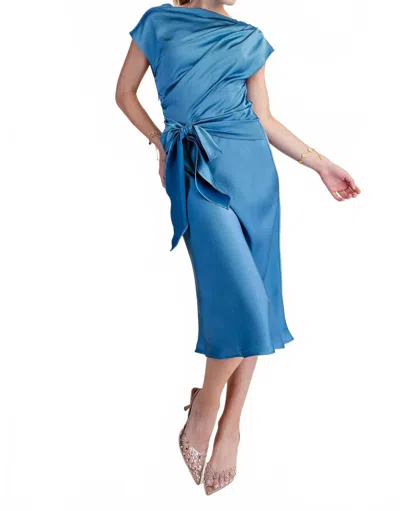Glam Asymmetrical Waist Tie Midi Dress In Blue