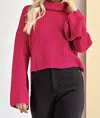 Glam Barbie Turtle Neck Sweater With Slit At The Sides In Hot Pink In Pink