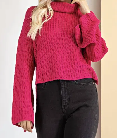 Glam Barbie Turtle Neck Sweater With Slit At The Sides In Hot Pink