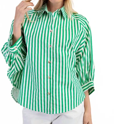 Glam Batwing Button Up Blouse In Green
