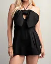 Glam Bow Romper In Black In Multi