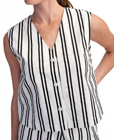 Glam Buttondown Vest In White / Black In Multi