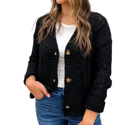 Glam Cable Knit Sweater Cardigan In Black