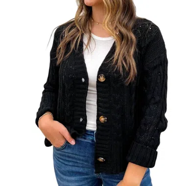 Glam Cable Knit Sweater Cardigan In Black