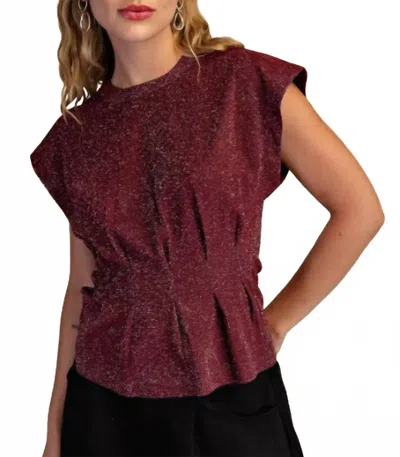 Glam Cap Sleeve Pleated Blouse In Wine In Pink