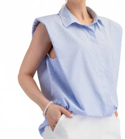 Glam Cap Sleeves Stripes Top In Blue
