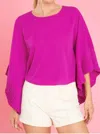 Glam Cecilia Pleated Sleeve Top In Magenta In Pink