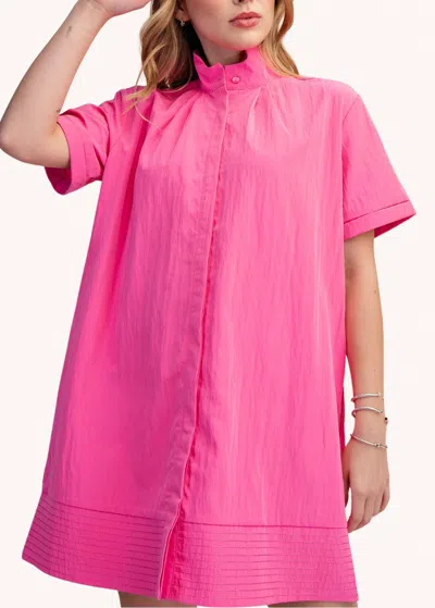 Glam Chloe Stand Collar Mini Shirt Dress In Pink
