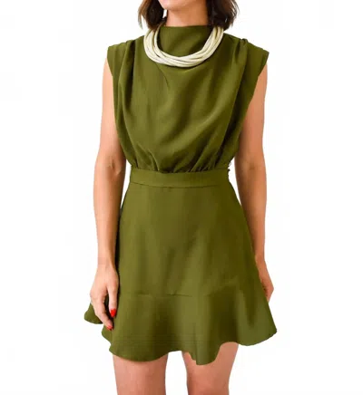 Glam Cowl Me Maybe Tie Waist Dress In Olive In Green