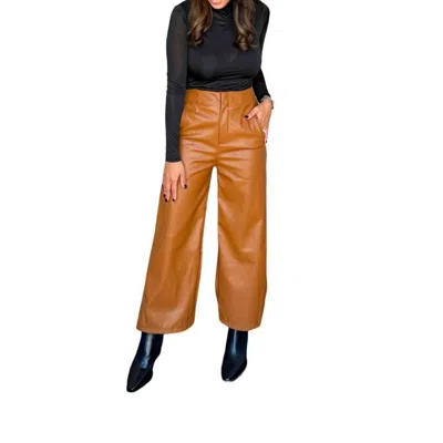 Glam Cropped Faux Leather Pant In Camel In Brown