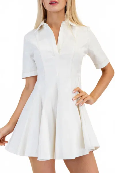 Glam Denim Pleated Mini Dress In White