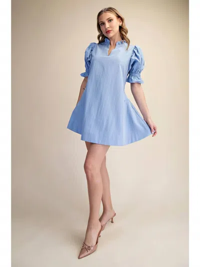 Glam Diana Puff Sleeve Dress In Blue