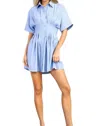 Glam Elsie Collar Neck Waist Pleated Mini Dress In Light Blue In Blue