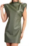 Glam Faux Leather Dress In Olive In Green