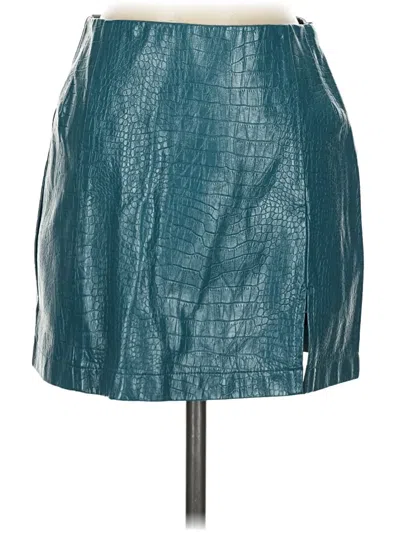 Pre-owned Glam Faux Leather Skirt In Teal