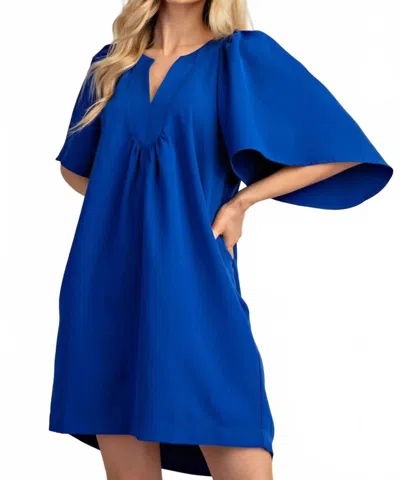 Glam Flutter Sleeve Dress In Royal In Blue