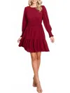 Glam Gabbie Long Sleeve Tiered Mini Dress In Burgundy In Burgundy