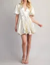 Glam Get Your Shine On Puff Sleeve Dress In Cream In White