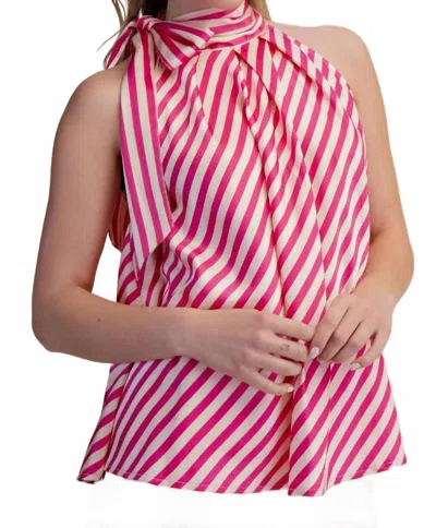 Glam High Collar Tie Neck Sleeveless Stripe Top In Pink