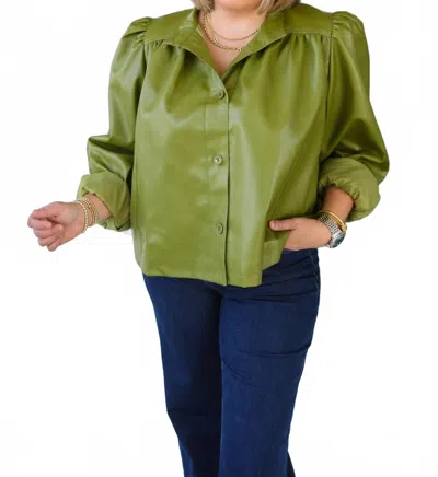 Glam High Collar Top In Olive In Green