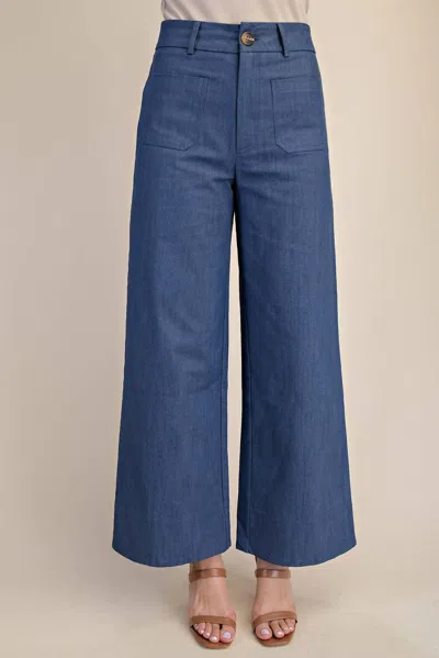 Glam High Rise Wide Leg Front Pocket Jeans In Indigo In Multi