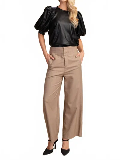 Glam High Waist Side Pocket Stripe Pants In Taupe In Brown