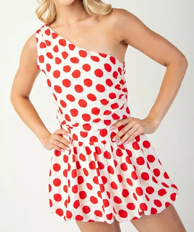 Glam Hot Dots One Shoulder Romper In Red In Multi