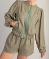 Glam Jacquard Jacket & Shorts Set In Green