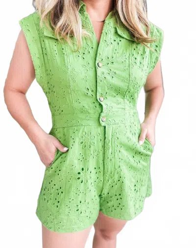 Glam Jaded Button Down Romper In Green