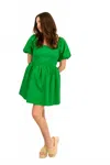 Glam Kaylee Square Neck Puff Sleeve Dress In Green In Green
