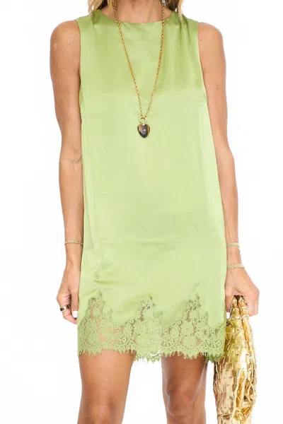 Glam Lace Detail Satin Shift Dress In Sage In Multi