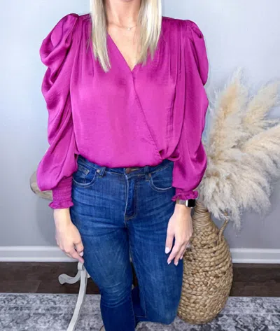 Glam Leah Puff Sleeve Top In Plum In Pink