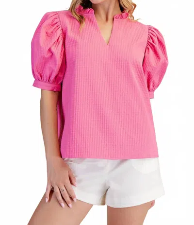 Glam Lily Ruffle V-neck Puff Sleeve Top In Pink